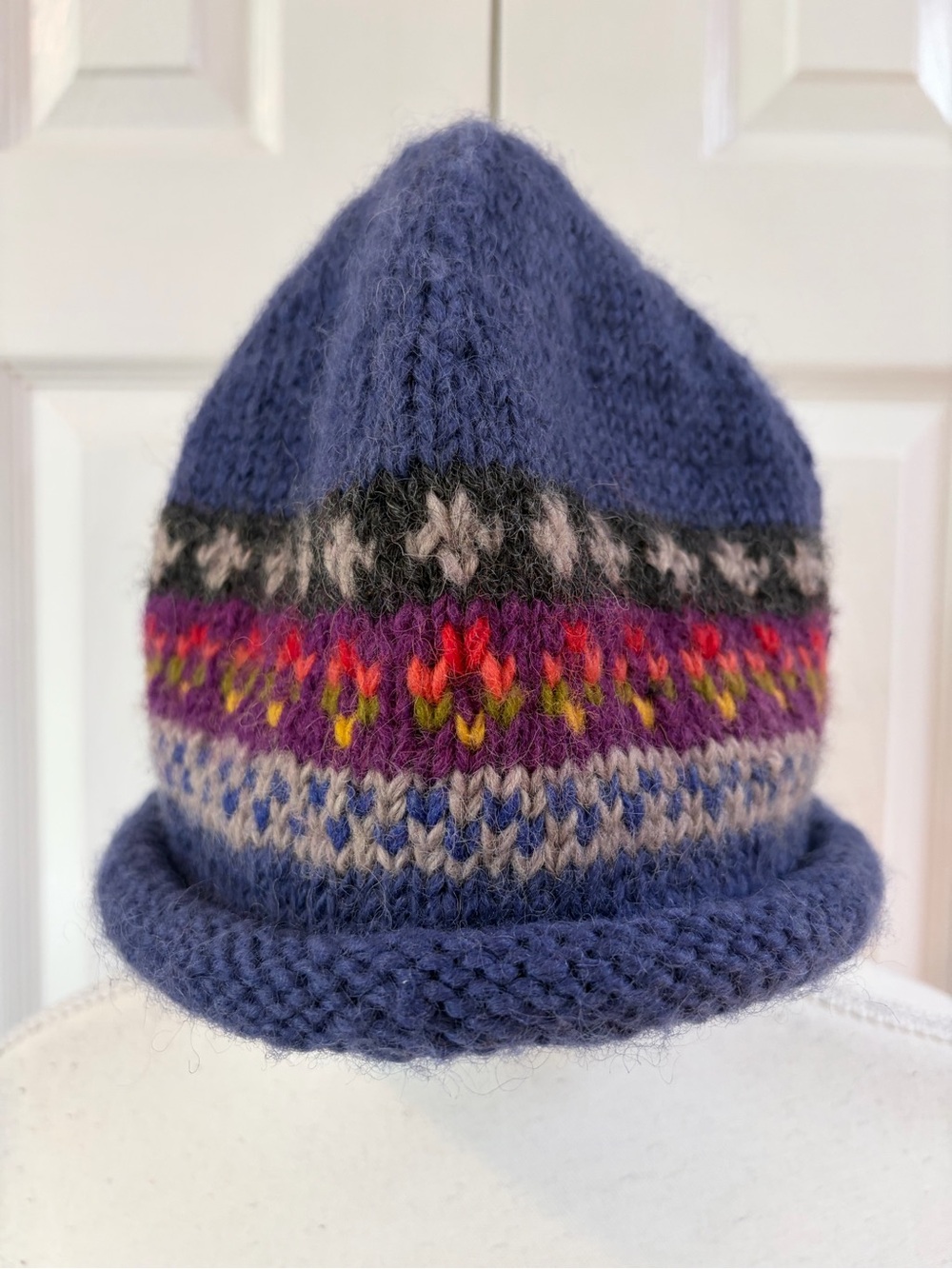 Everest Designs Nepal Blue Fair Isle Wool Rolled Edge Fleece Lined Beanie/Hat
